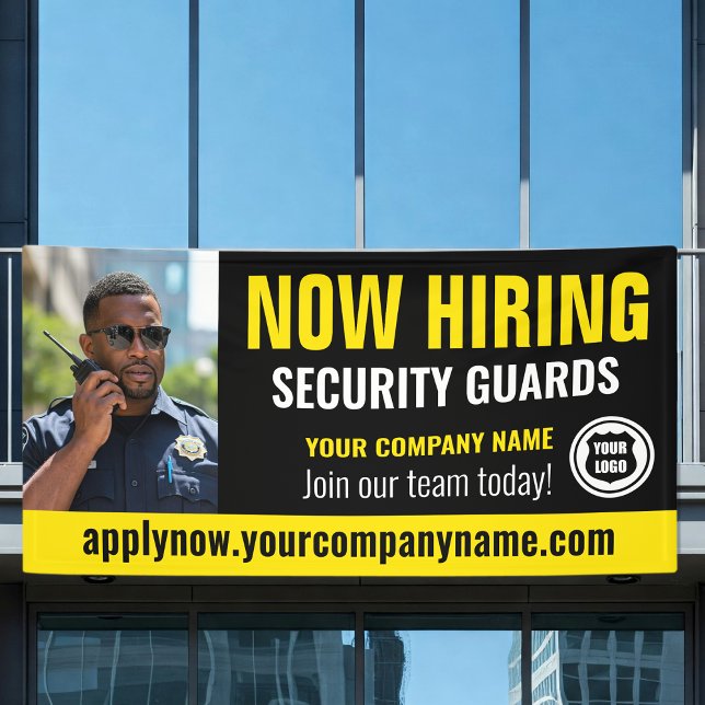 Now Hiring Security Guard Job Logo Photo Yellow Banner (Creator Uploaded)