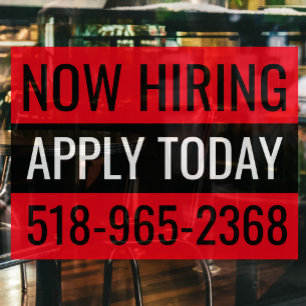 Now Hiring Sign Custom Store Window Reusable Decal