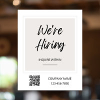 Now Hiring Window Sign, Minimal Beige Poster