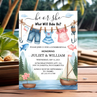 Now Hook Bait Fun Wood Fish Fishing Gender Reveal Invitation