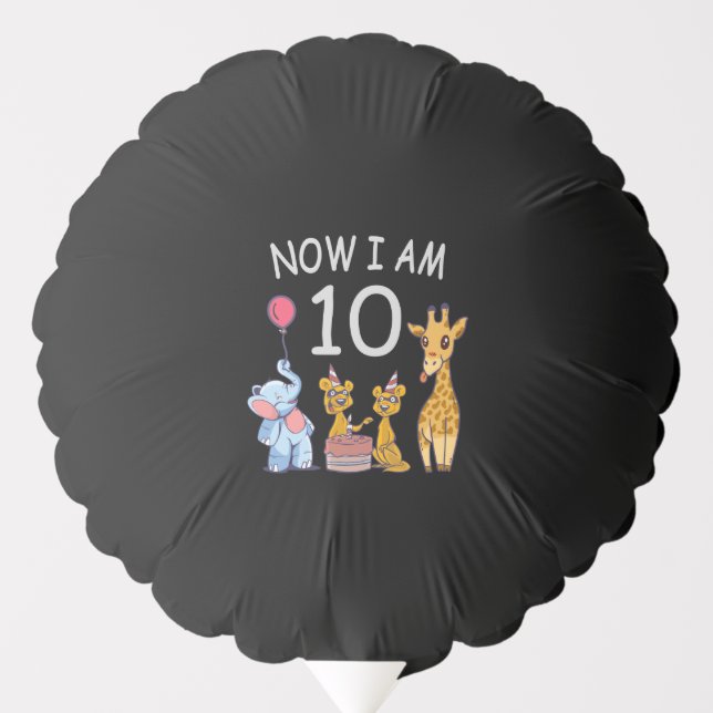 Now I am 10 years old 10th Birthday at the Zoo Balloon (Front)