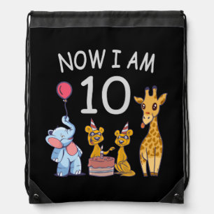 Now I am 10 years old 10th Birthday at the Zoo Drawstring Bag
