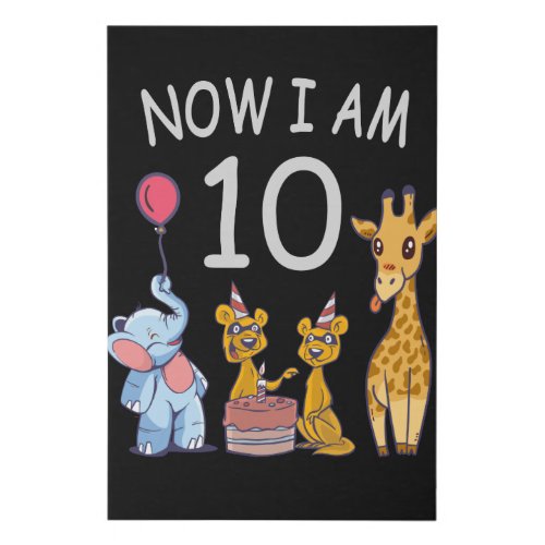 Now I am 10 years old 10th Birthday at the Zoo Faux Canvas Print