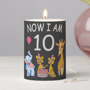 Now I am 10 years old 10th Birthday at the Zoo Pillar Candle