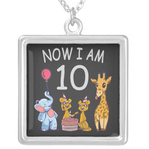 Now I am 10 years old 10th Birthday at the Zoo Silver Plated Necklace