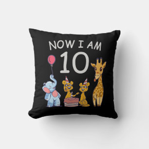 Now I am 10 years old 10th Birthday at the Zoo Throw Pillow