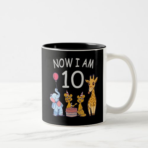 Now I am 10 years old 10th Birthday at the Zoo Two_Tone Coffee Mug