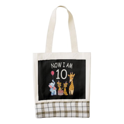 Now I am 10 years old 10th Birthday at the Zoo Zazzle HEART Tote Bag