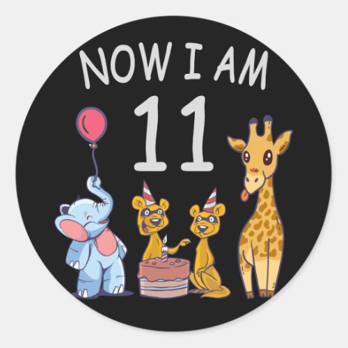 Now I am 11 years old 11th Birthday at the Zoo Classic Round Sticker