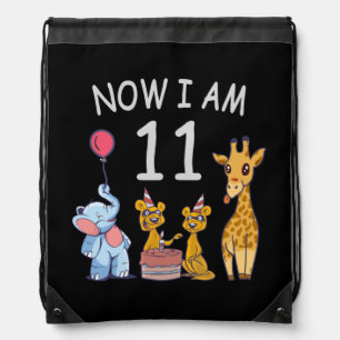 Now I am 11 years old 11th Birthday at the Zoo Drawstring Bag