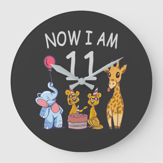 Now I am 11 years old 11th Birthday at the Zoo Large Clock (Front)