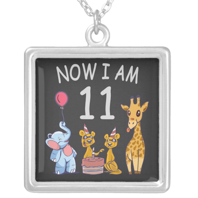 Now I am 11 years old 11th Birthday at the Zoo Silver Plated Necklace (Front)
