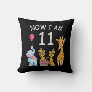 Now I am 11 years old 11th Birthday at the Zoo Throw Pillow