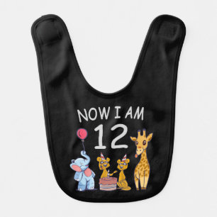 Now I am 12 years old 12th Birthday at the Zoo Baby Bib
