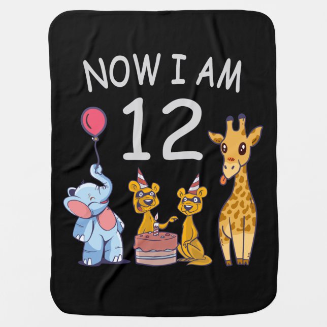 Now I am 12 years old 12th Birthday at the Zoo Baby Blanket (Front)