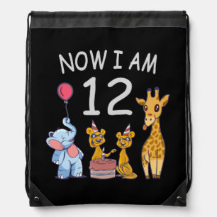 Now I am 12 years old 12th Birthday at the Zoo Drawstring Bag