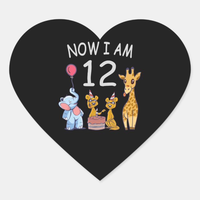 Now I am 12 years old 12th Birthday at the Zoo Heart Sticker (Front)