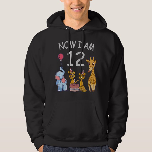 Now I am 12 years old 12th Birthday at the Zoo Hoodie (Front)