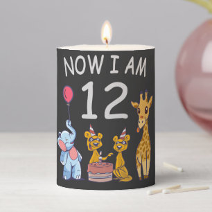 Now I am 12 years old 12th Birthday at the Zoo Pillar Candle