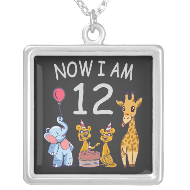 Now I am 12 years old 12th Birthday at the Zoo Silver Plated Necklace (Front)