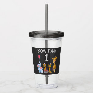 Now I am 1 year old 1st Birthday at the Zoo Acrylic Tumbler
