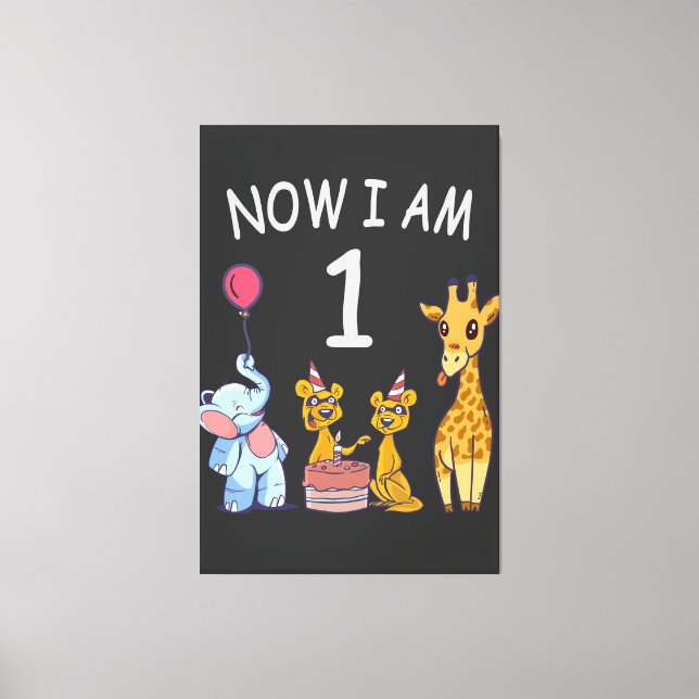 Now I am 1 year old 1st Birthday at the Zoo Canvas Print (Front)
