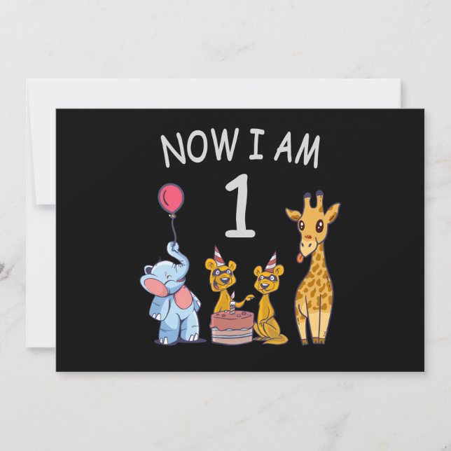 Now I am 1 year old 1st Birthday at the Zoo Invitation (Front)