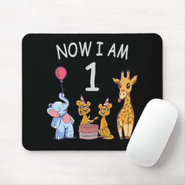 Now I am 1 year old 1st Birthday at the Zoo Mouse Pad (With Mouse)