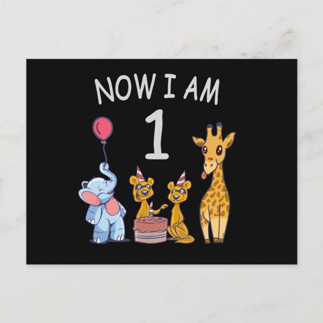 Now I am 1 year old 1st Birthday at the Zoo Postcard (Front)