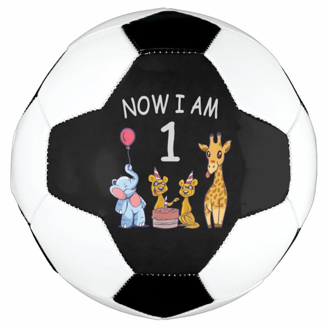Now I am 1 year old 1st Birthday at the Zoo Soccer Ball (Front)