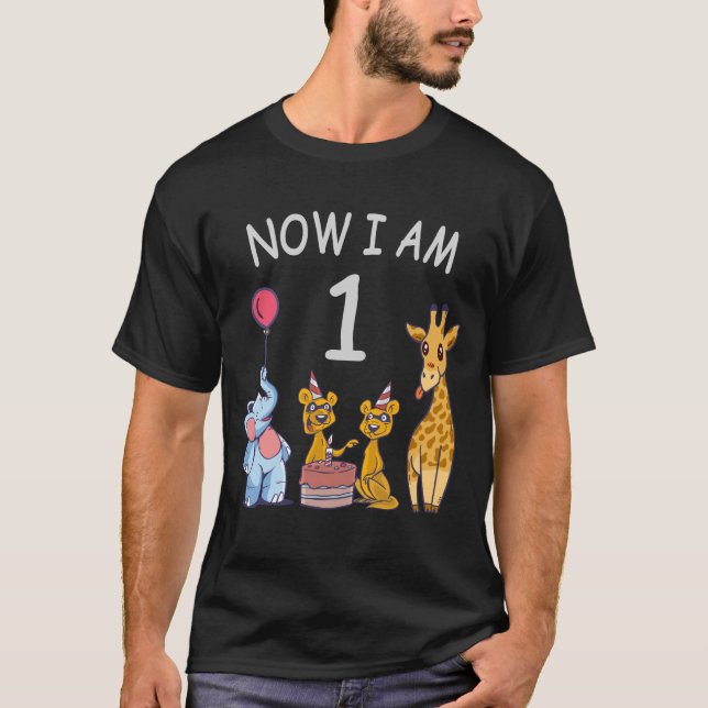 Now I am 1 year old 1st Birthday at the Zoo T-Shirt (Front)
