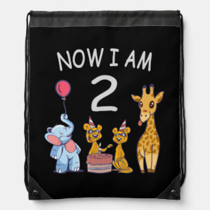 Now I am 2 year old 2nd Birthday at the Zoo Drawstring Bag