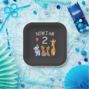 Now I am 2 year old 2nd Birthday at the Zoo Paper Plates