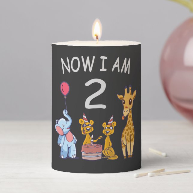 Now I am 2 years old 2nd Birthday at the Zoo Baby  Pillar Candle (In Situ)