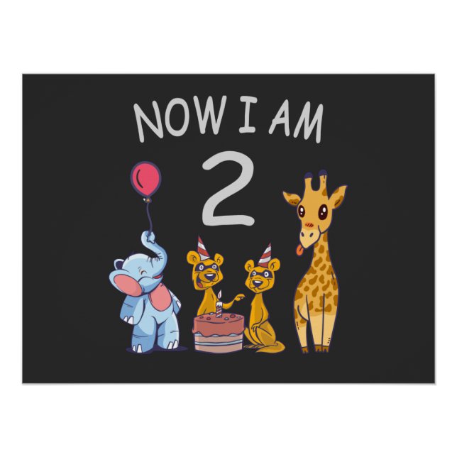 Now I am 2 years old 2nd Birthday at the Zoo Baby  Poster (Front)