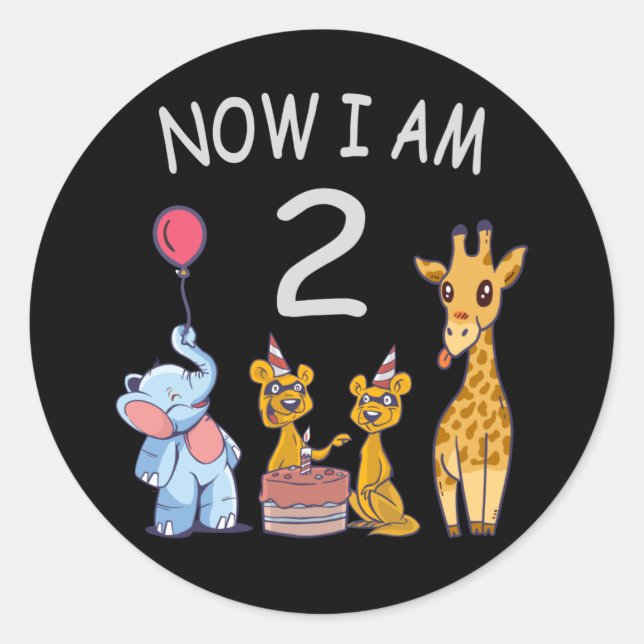 Now I am 2 years old 2nd Birthday at the Zoo Classic Round Sticker (Front)