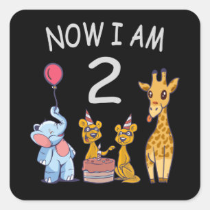 Now I am 2 years old 2nd Birthday at the Zoo Squar Square Sticker