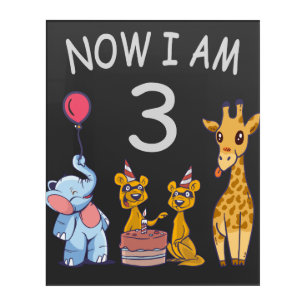 Now I am 3 year old 3rd Birthday at the Zoo Acrylic Print