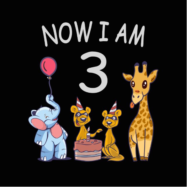 Now I am 3 year old 3rd Birthday at the Zoo Cutout (Front)
