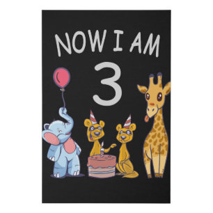 Now I am 3 year old 3rd Birthday at the Zoo Faux Canvas Print