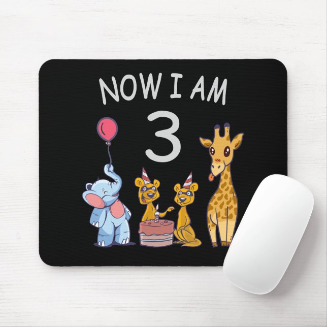 Now I am 3 year old 3rd Birthday at the Zoo Mouse Pad (With Mouse)