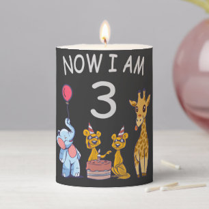 Now I am 3 year old 3rd Birthday at the Zoo Pillar Candle