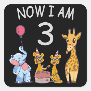 Now I am 3 year old 3rd Birthday at the Zoo Square Sticker