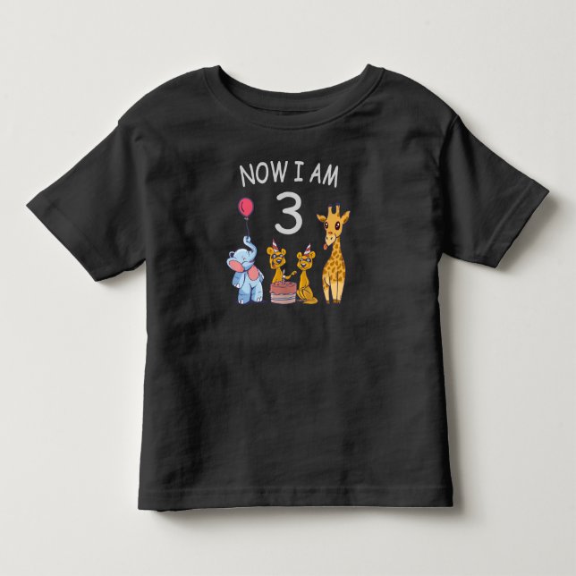 Now I am 3 year old 3rd Birthday at the Zoo Toddler T-shirt (Front)