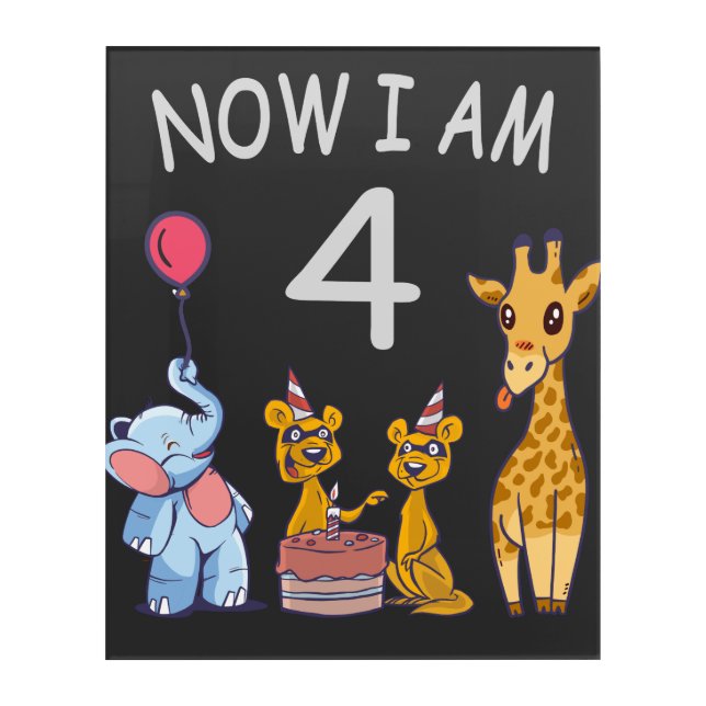 Now I am 4 year old 4th Birthday at the Zoo Acrylic Print (Front)