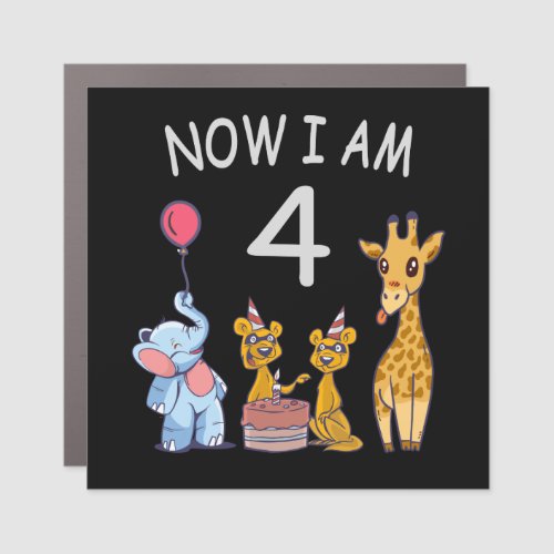 Now I am 4 year old 4th Birthday at the Zoo Car Magnet