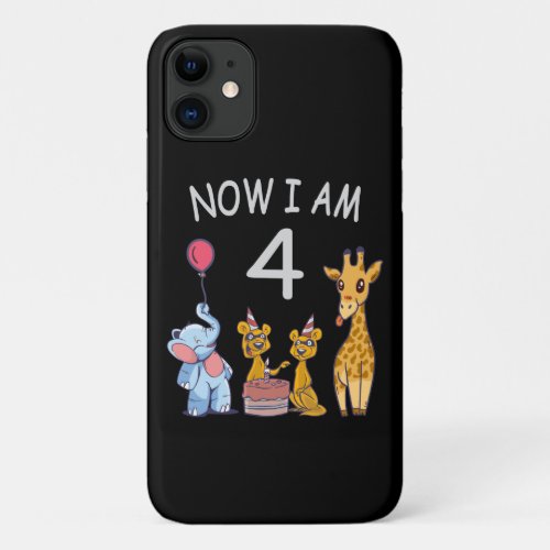 Now I am 4 year old 4th Birthday at the Zoo iPhone 11 Case