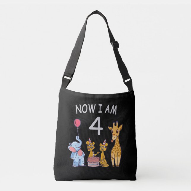 Now I am 4 year old 4th Birthday at the Zoo Crossbody Bag (Front)