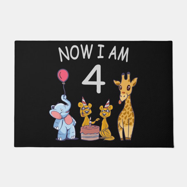 Now I am 4 year old 4th Birthday at the Zoo Doormat (Front)