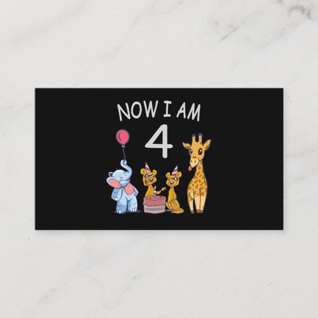 Now I am 4 year old 4th Birthday at the Zoo Enclosure Card (Front)